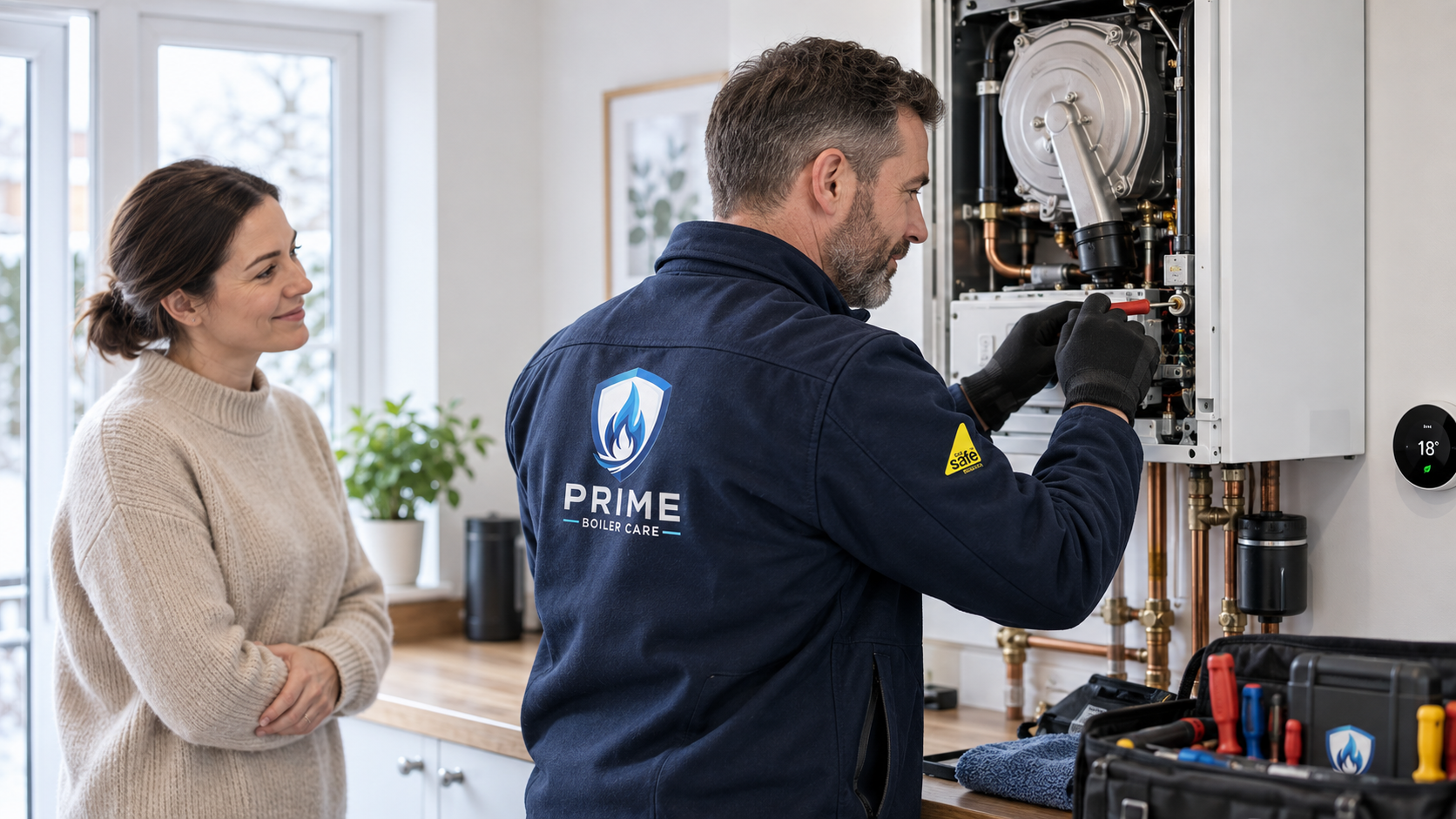 Prime Boiler Care engineer servicing a boiler